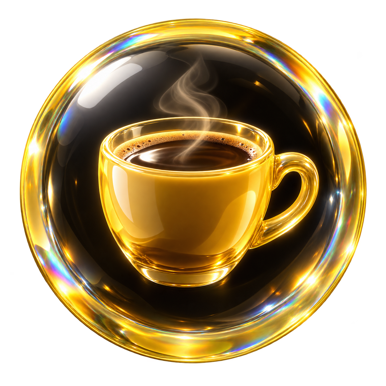 A glass bubble with a yellow coffee cup