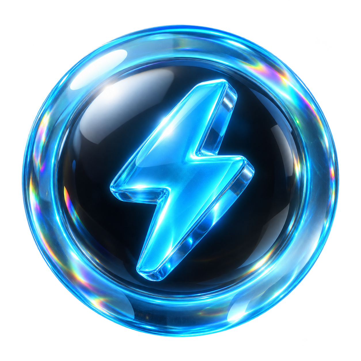 A glass bubble with a blue lightning bolt
