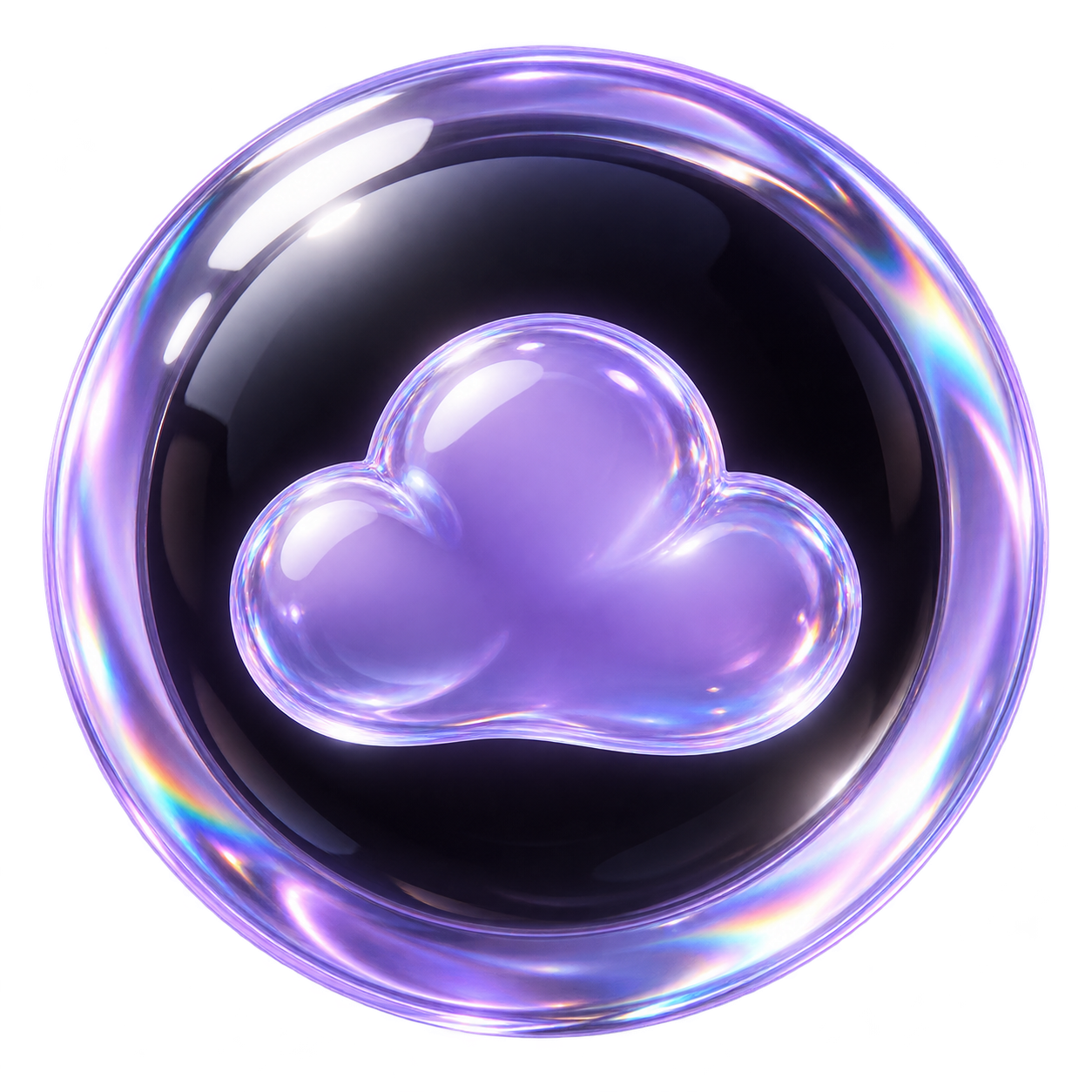 A glass bubble with a purple cloud
